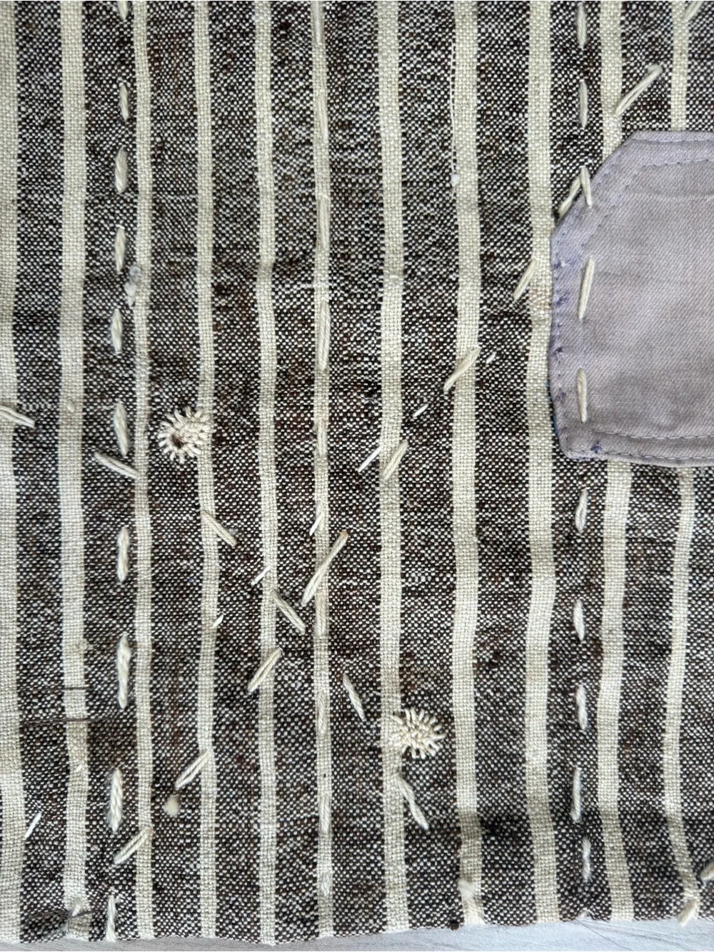 Tapestry  Vintage Upcycled Striped  2’11” x 2’11 in Brown and Cream